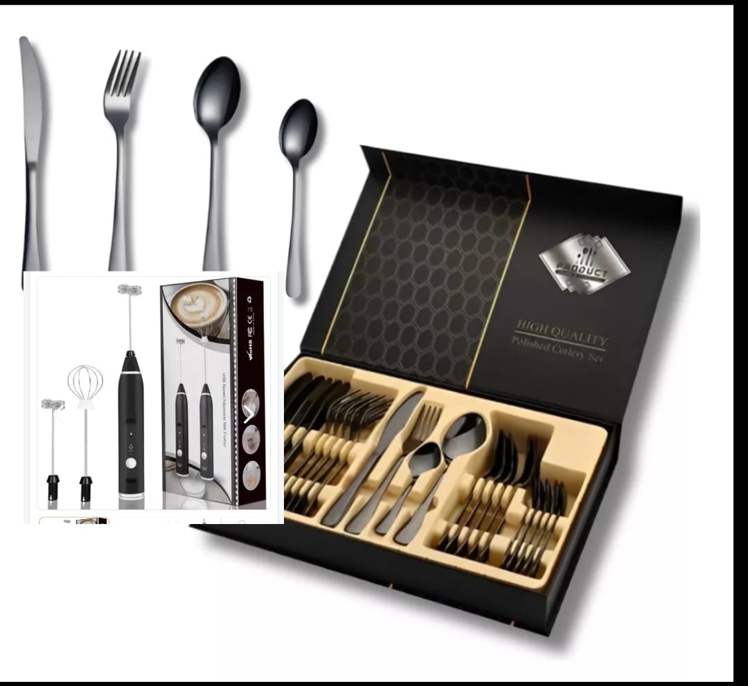 combo set de cubiertos caja y espumador